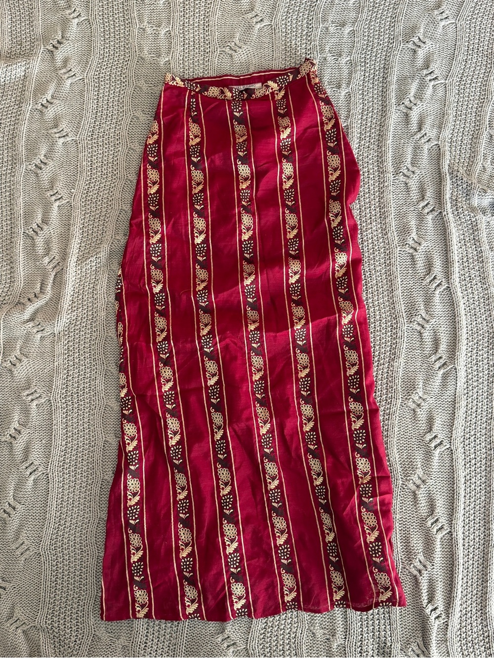 Women's Burgundy Maxi Skirt with Gold-Accent Stripe Detail